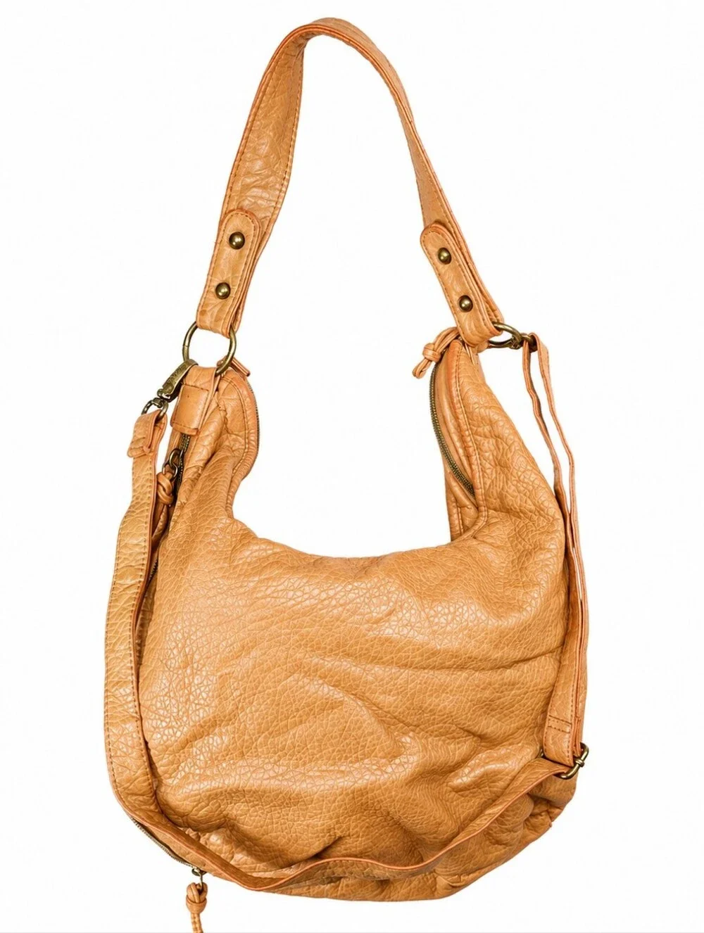 👜 Camel Tan Convertible Hobo Shoulder Crossbody Bag Multi Pocket Slouchy Boho